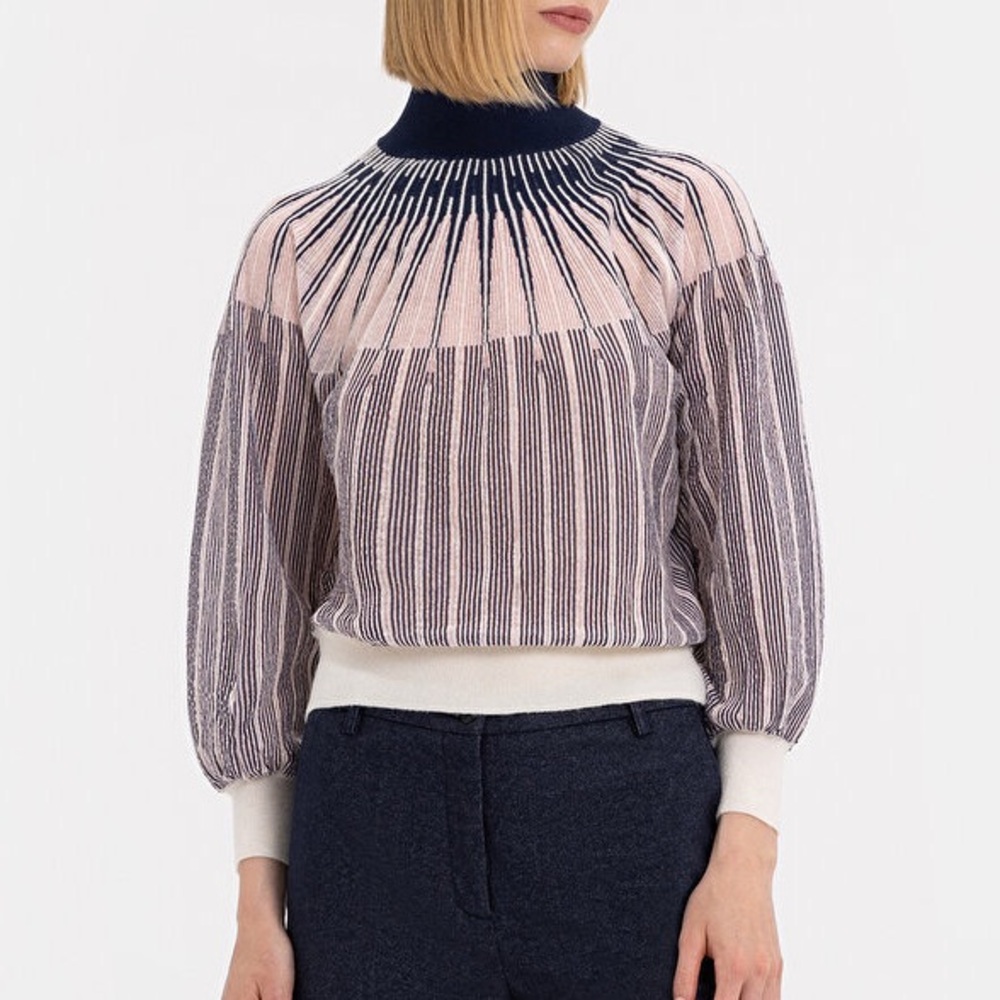 Sita Murt Radial Knit Lightweight Soft Wool Alpaca Mockneck Pullover Sweater S